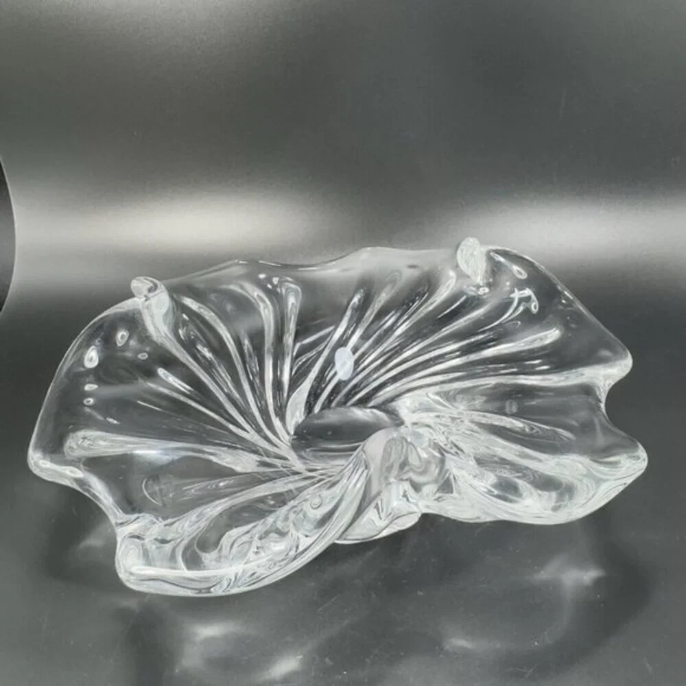 Vintage 1980s Venetian Clear Glass Dish Bowl Centerpiece Made In Italy Decor VTG